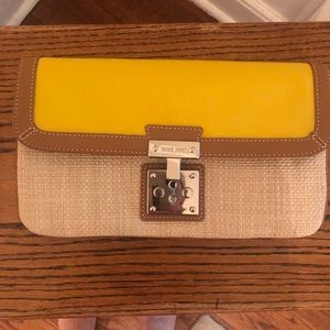 NWT Nine West Clutch Leather & Rattan